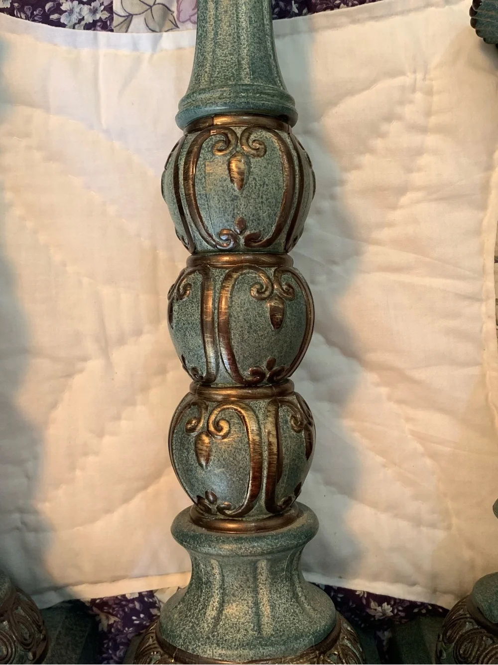 Vintage-Style Teal & Bronze Decorative Candlestick Set of 3